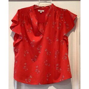 Joie Blouse Size Small Poppy Red Marlene Floral Flutter Sleeves Short Sleeves